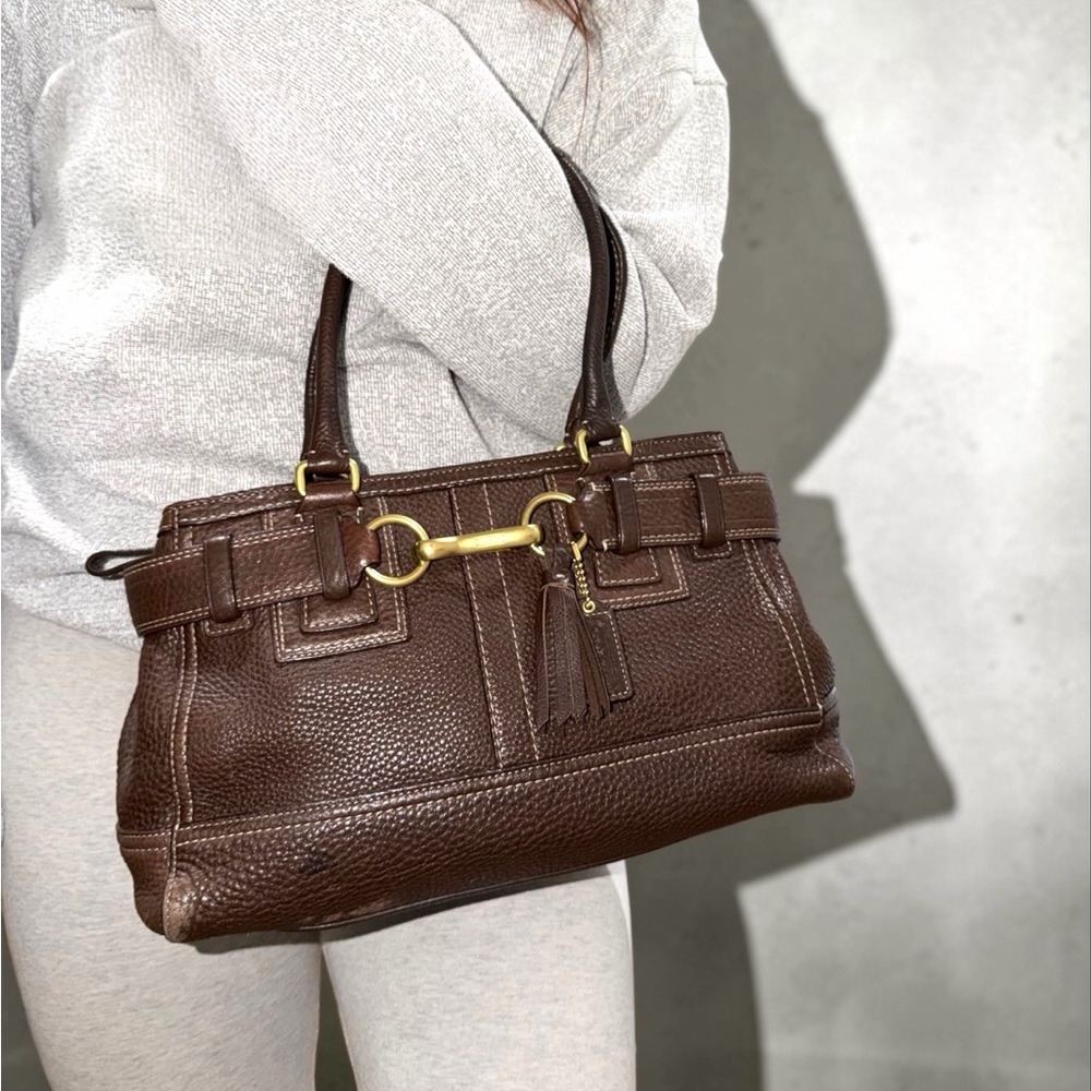 Vintage Coach Hampton Chocolate Brown Pebbled Leather Satchel Bag - Picture 14 of 14